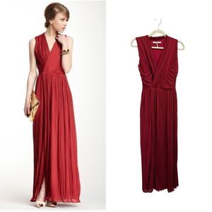 Halston Heritage pleated wrap gown in burgundy red